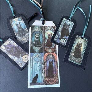 Mystical Black Cat bookmark & hangs tags
